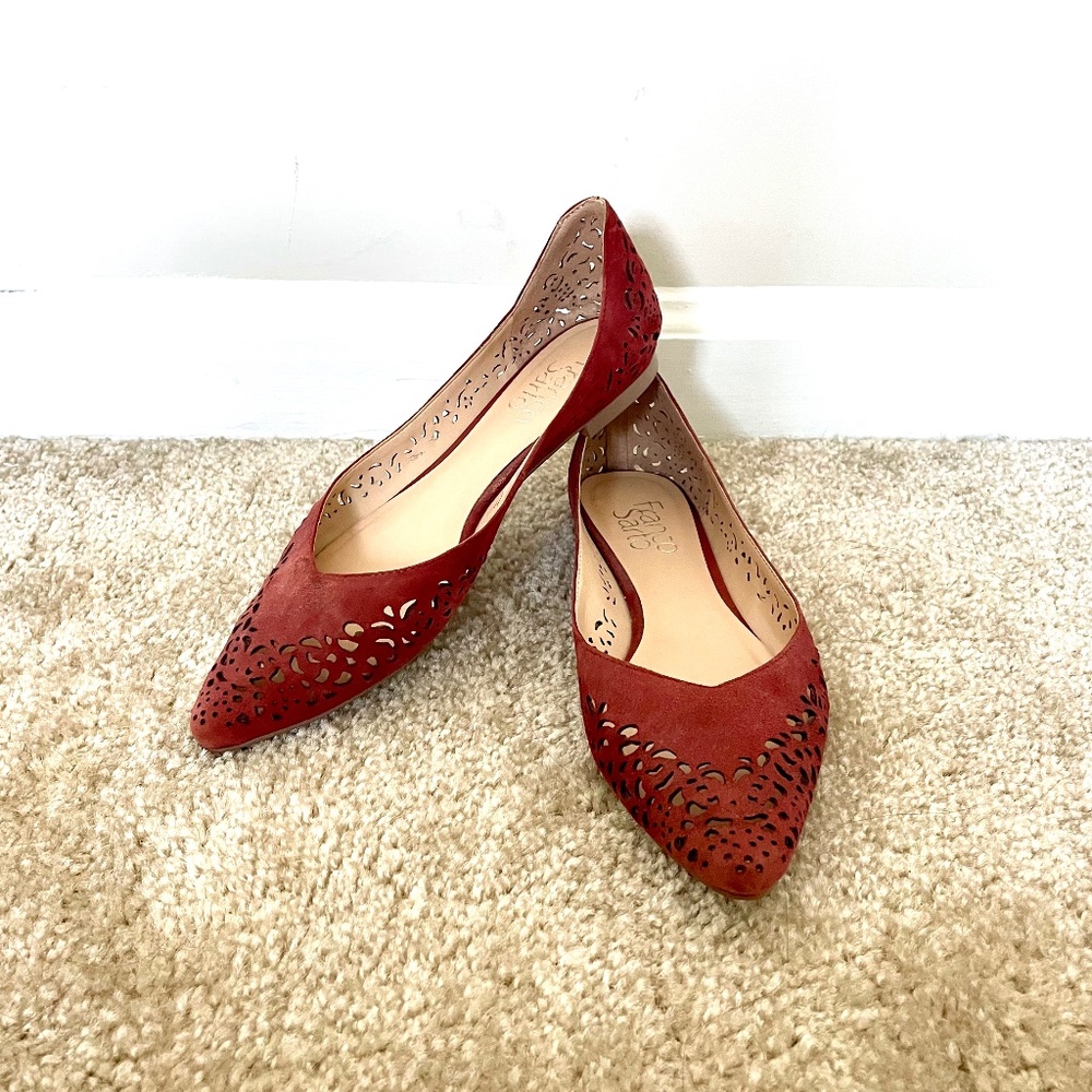 Red Cutout Suede Flats